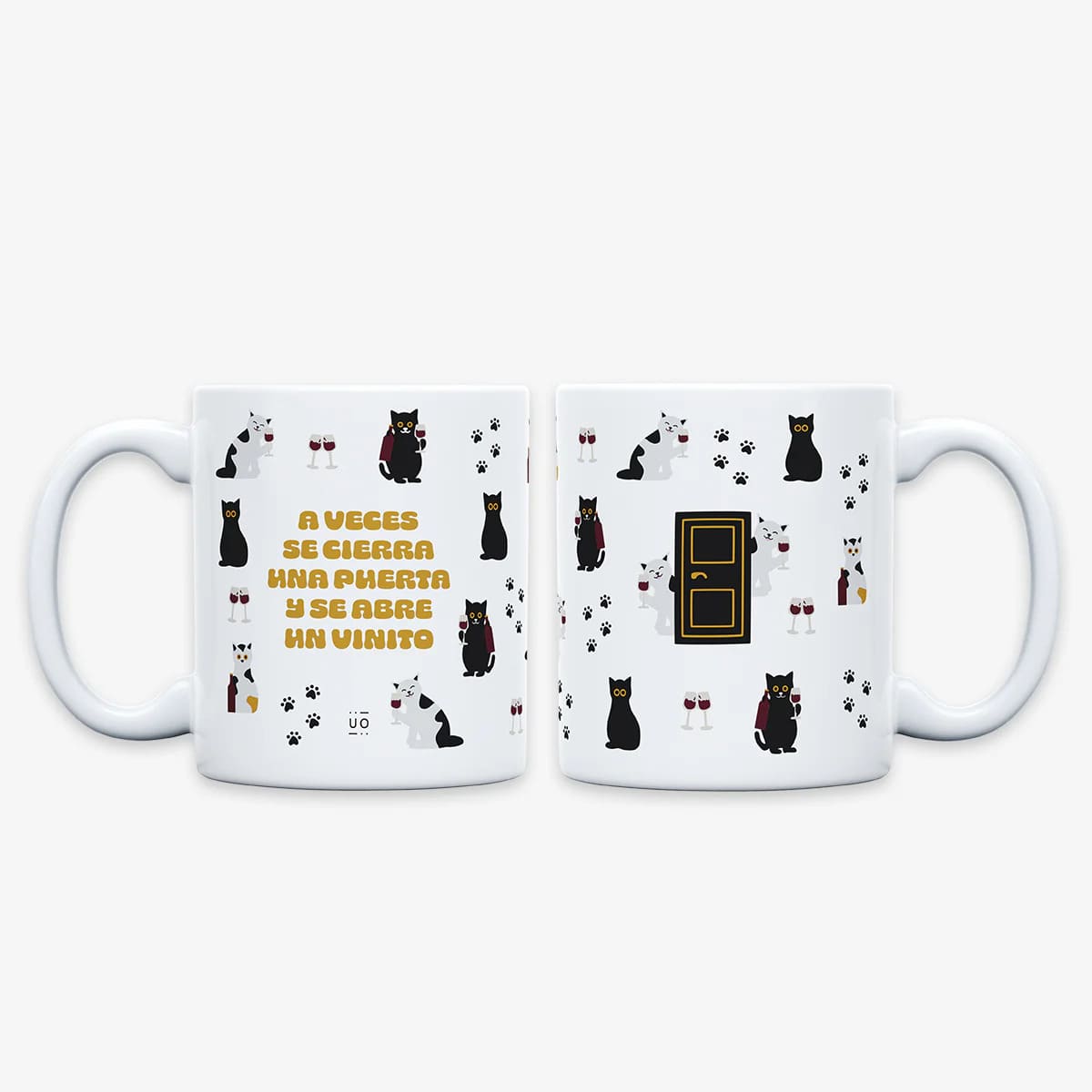 Taza "A veces se cierra una puerta y se abre un vinito" de cerámica